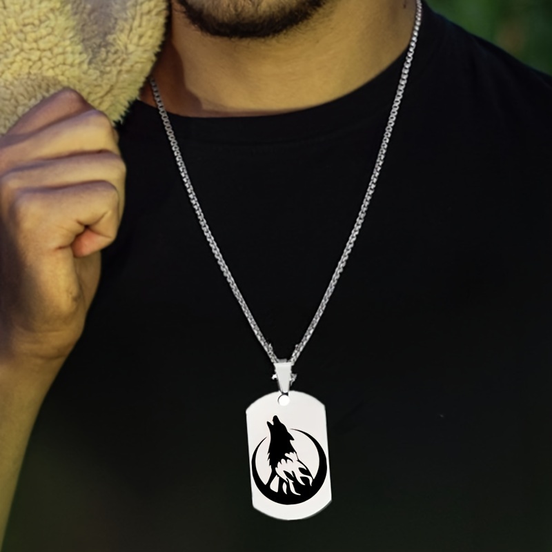 Men's Custom Engraved Nordic Viking Wolf Head Pendant Necklace